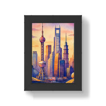 Shanghai Siluett Kina Resa Akvarell