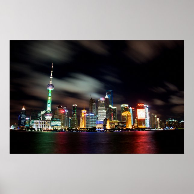 Shanghai Skyline by Night Poster (Framsidan)