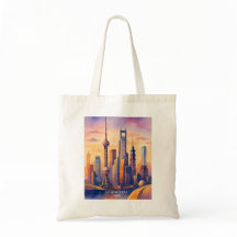 Shanghai Skyline China Travel Watercolor 