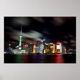Shanghai Skyline efter natt Poster