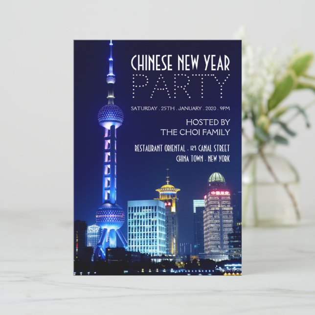 Shanghai Skyline, kinesiskt nyår Inbjudningar (Stående Fram)
