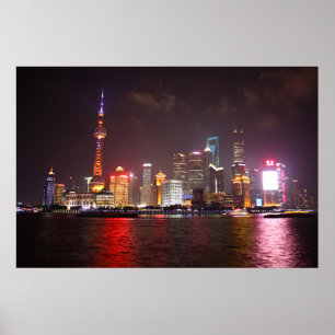 Shanghai vid kvällens China Poster