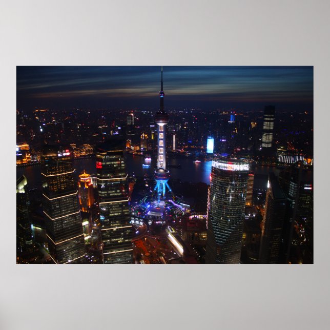 Shanghai vid natten, China Poster (Framsidan)