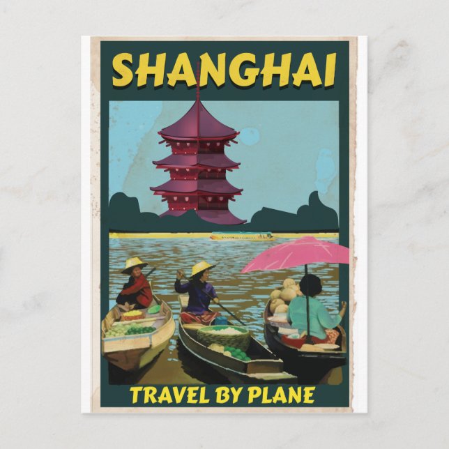 Shanghai vintage resemålning affisch vykort (Framsida)
