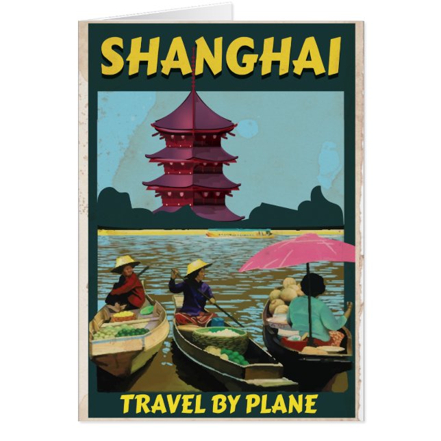 Shanghai vintage resemålningaffisch hälsningskort (Framsidan)