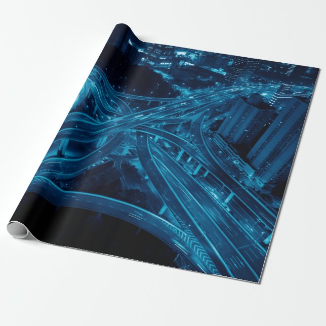 Shanghai Yanan Road övergångsbro på natten med  Presentpapper (Utrullad)