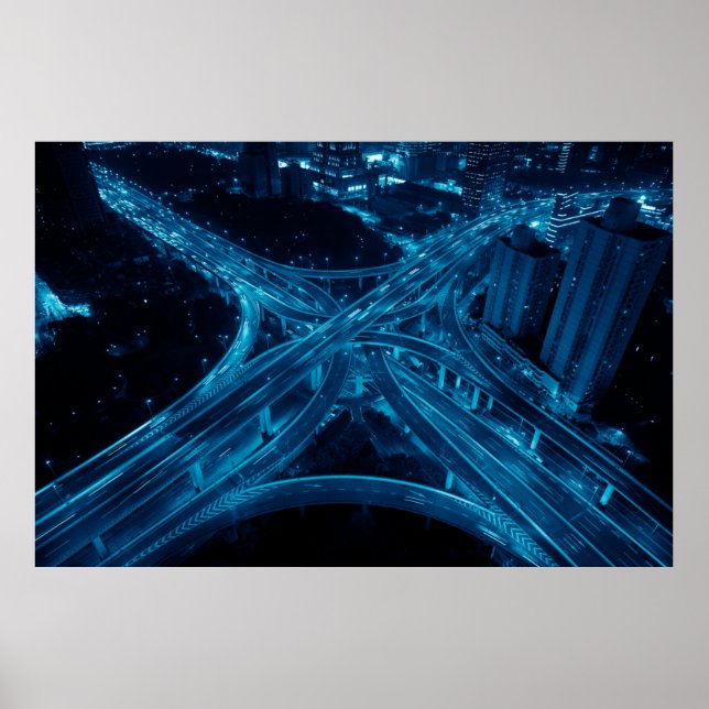 Shanghai Yanan Road overpass bridge på natten med Poster (Framsidan)