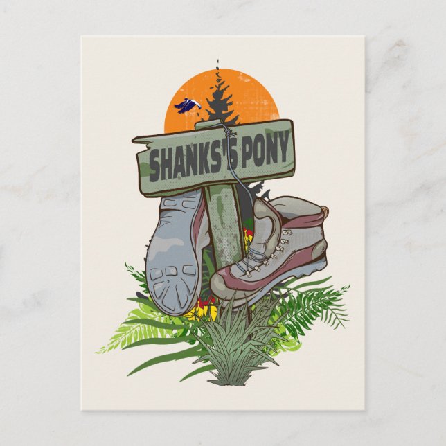 Shanks häst gamla vandrarkängor vykort (Framsida)