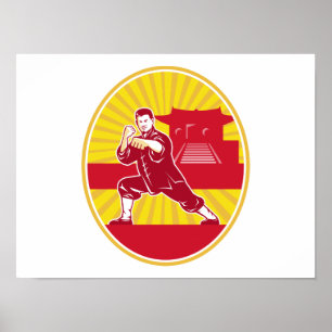 Shaolin kung fukampsportar styr Retro Poster