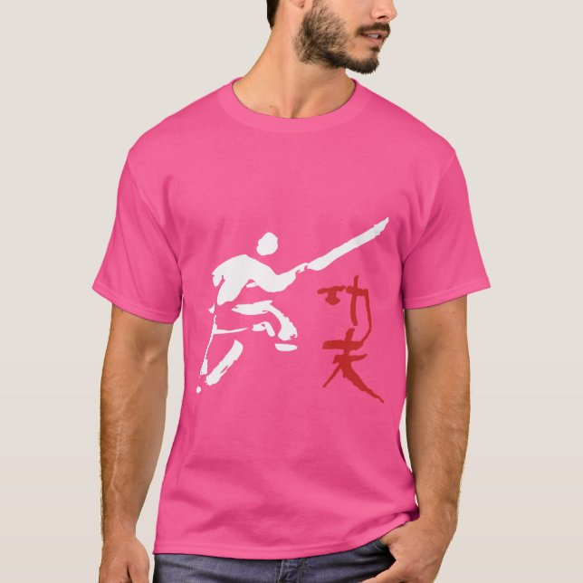 Shaolin Martialarts Figur med kinesiska Brev T Shirt (Framsida)