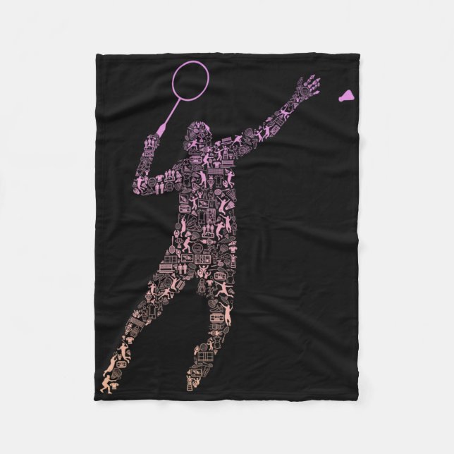 Shape Collage Silhouette Badminton Player Shirt Ba Fleecefilt (Framsidan)