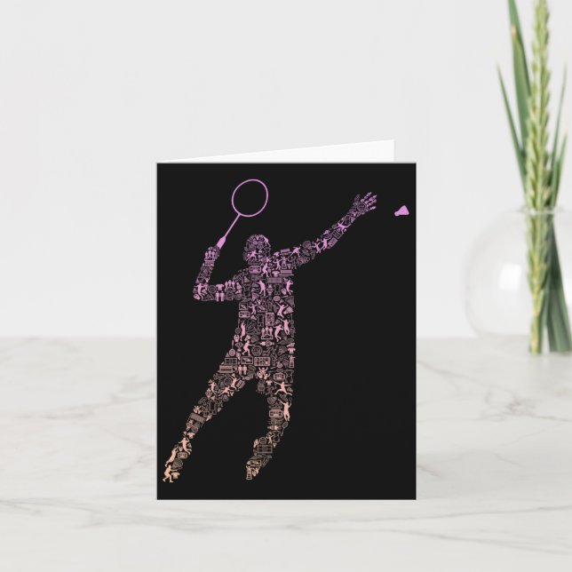 Shape Collage Silhouette Badminton Player Shirt Ba Kort (Framsida)