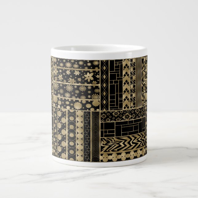 Shapes and Flowers Tangle in Black and Guld Jumbo Mugg (Framsidan)