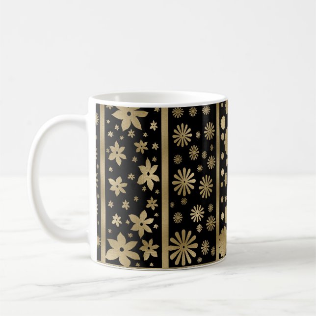Shapes and Flowers Tangle in Black and Guld Kaffemugg (Vänster)