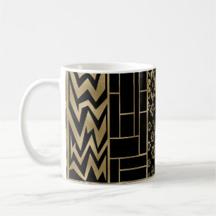 Shapes and Flowers Tangle in Black and Guld Kaffemugg