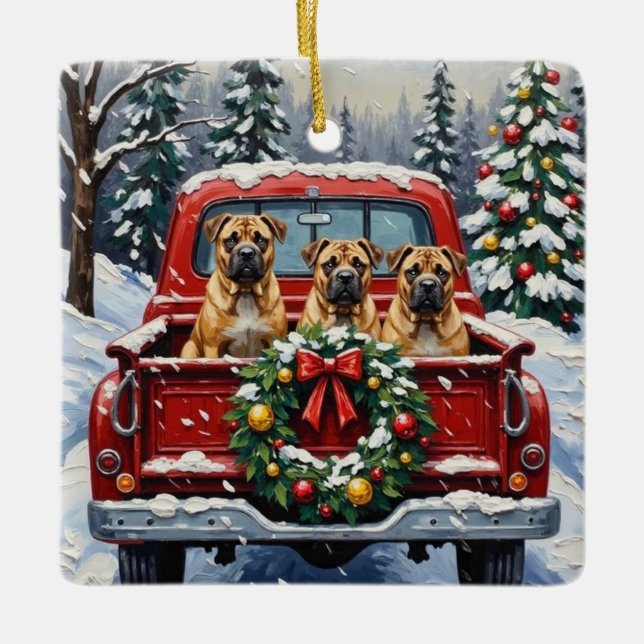 Shar Pei Christmas Red Truck Holiday Julgransprydnad Keramik (Framsida)