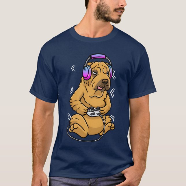 Shar Pei Dog Video Game Gamer Gaming Chinese famil T Shirt (Framsida)