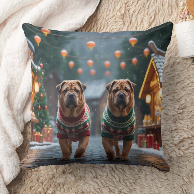 Shar Pei  Dogs Christmas Snow Holiday Kudde (Filt)