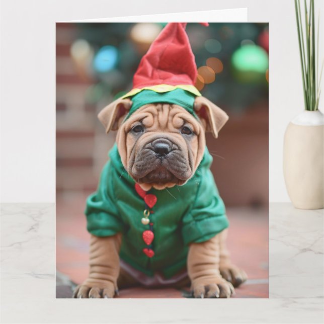 Shar Pei Elf Puppy-julkort Kort (Framsida)