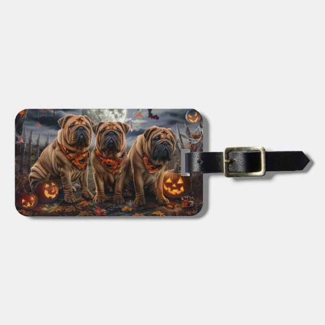 Shar Pei Halloween Spooky Bagagebricka (Horisontell Framsida)