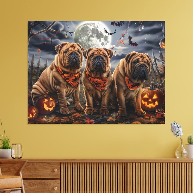 Shar Pei Halloween Spooky Canvastryck (Insitu (Vardagsrum))