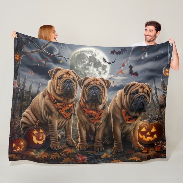 Shar Pei Halloween Spooky Fleecefilt (På plats)