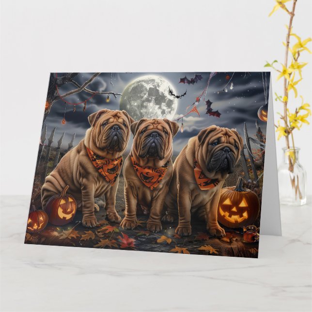 Shar Pei Halloween Spooky Kort (Gul blomma)