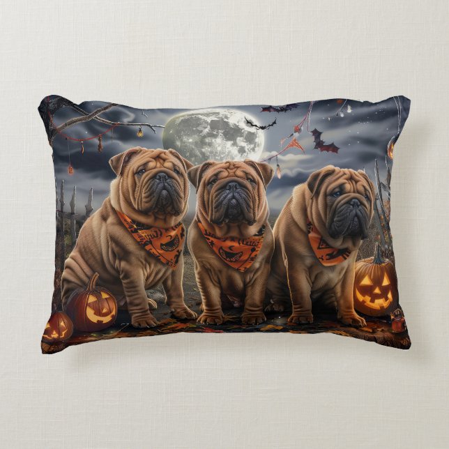 Shar Pei Halloween Spooky Prydnadskudde (Framsidan)