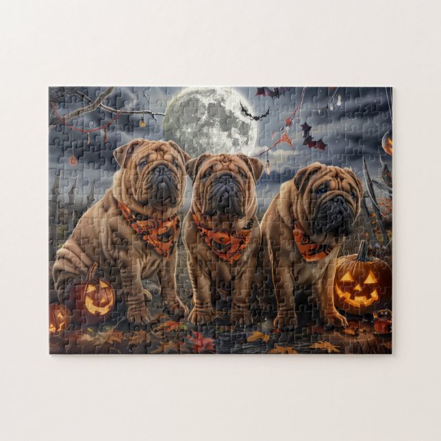 Shar Pei Halloween Spooky Pussel (Horisontell)