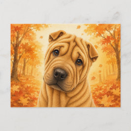 Shar Pei Höstskog Hund Vykort