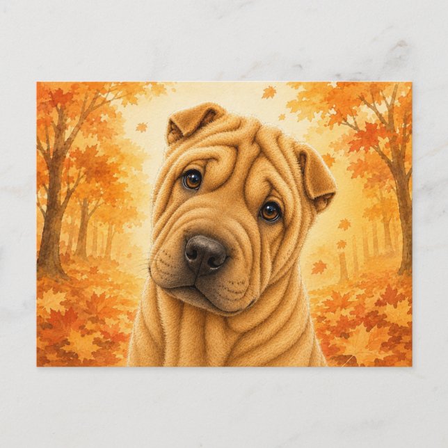 Shar Pei Höstskog Hund Vykort (Framsida)