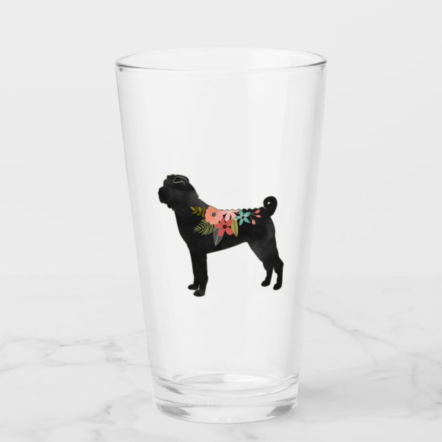 Shar-Pei Hund aveln Boho Blommigt Silhouette Glass Glaskopp (Framsida)