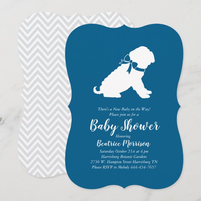 Shar-Pei Hund Baby Shower Blue Boy Inbjudningar (Fram/baksida)