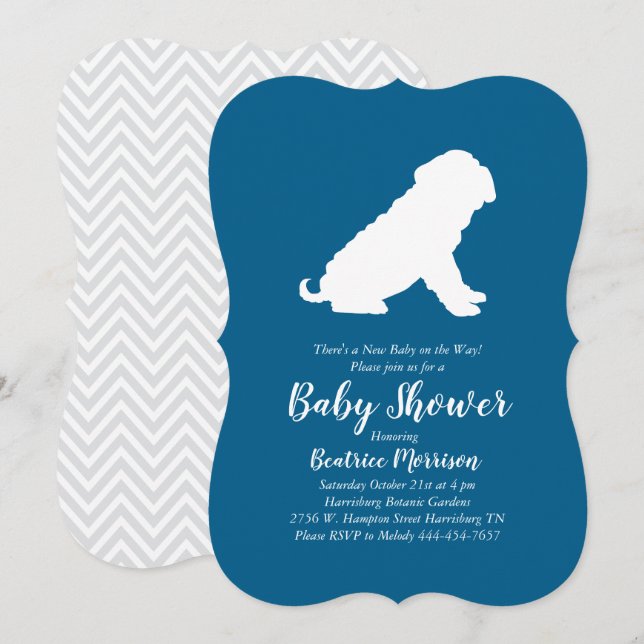 Shar-Pei Hund Baby Shower Blue Boy Inbjudningar (Fram/baksida)