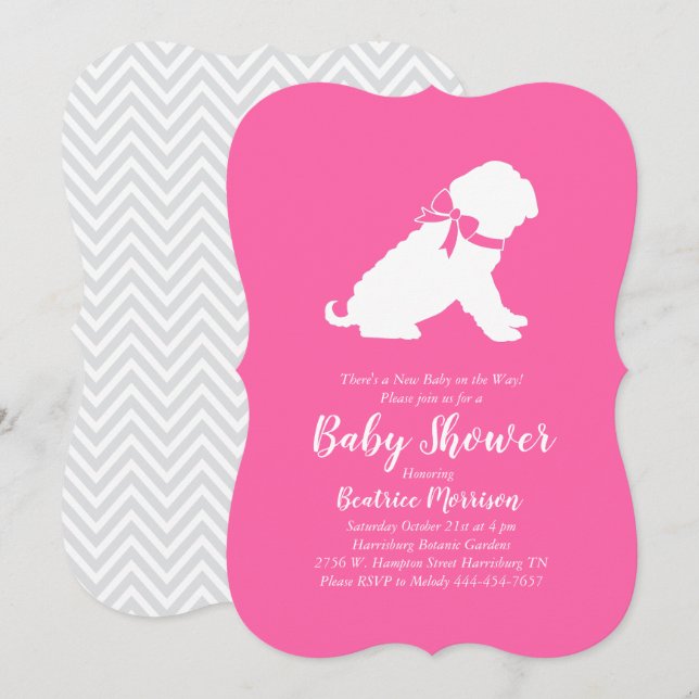 Shar-Pei Hund Baby Shower Rosa Girl Girl Inbjudningar (Fram/baksida)