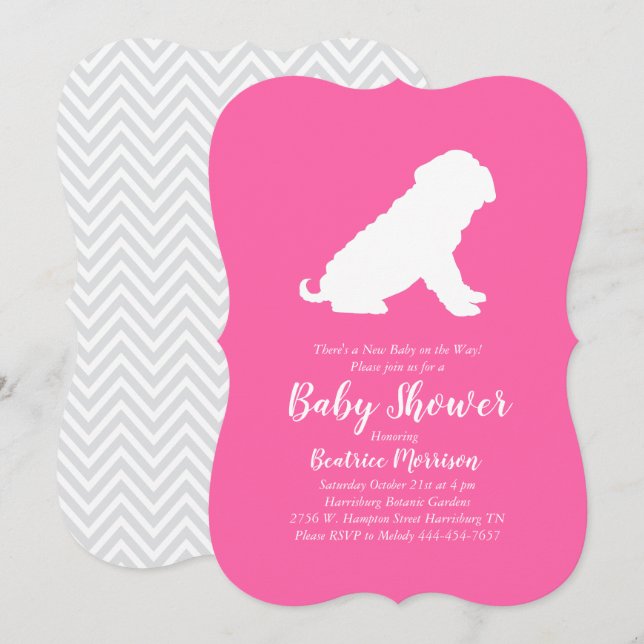 Shar-Pei Hund Baby Shower Rosa Girl Girl Inbjudningar (Fram/baksida)