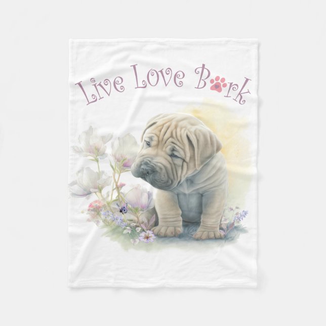 Shar-pei Hund Blommigt Mamma Fleecefilt (Framsidan)