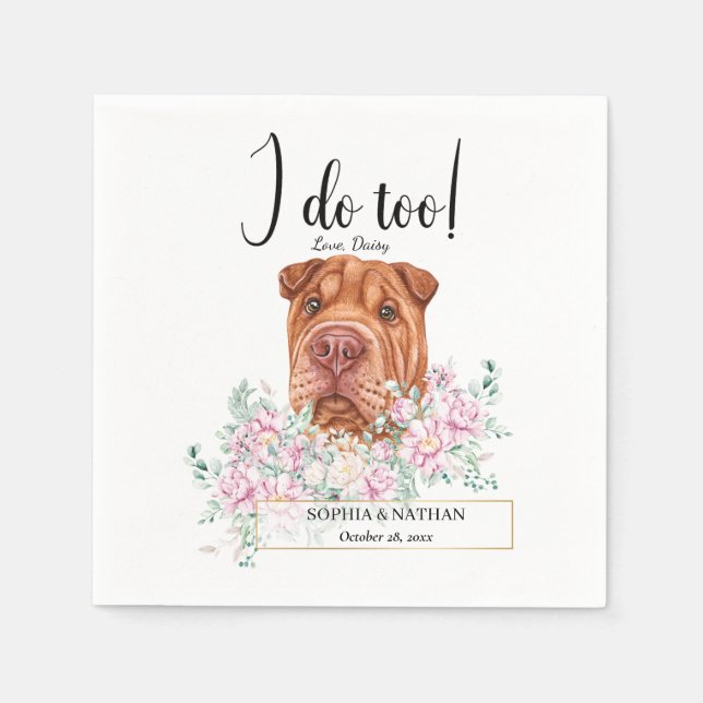 Shar Pei Hund Bröllop Cocktail Napkins Pappersservett (Framsidan)