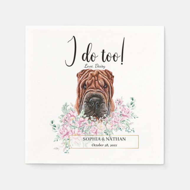 Shar Pei Hund Bröllop Cocktail Napkins Pappersservett (Framsidan)