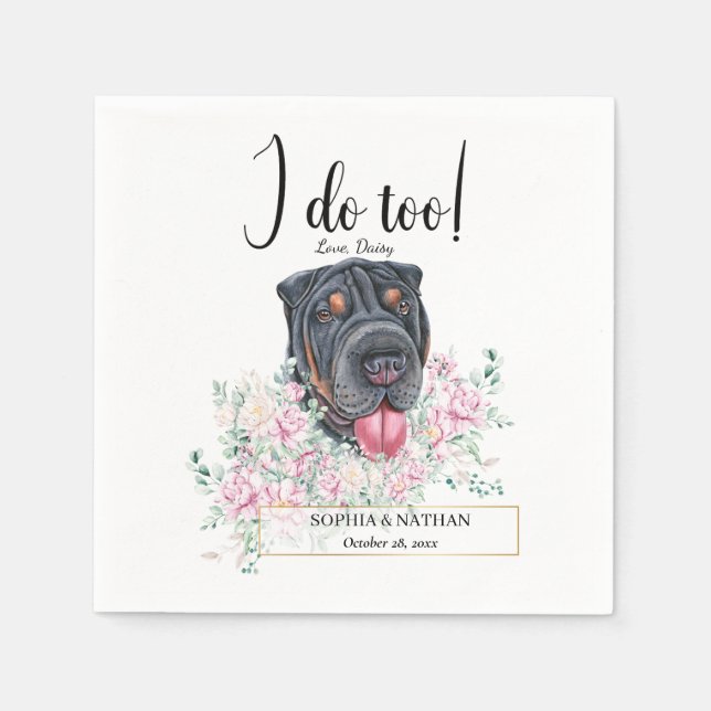 Shar Pei Hund Bröllop Cocktail Napkins Pappersservett (Framsidan)