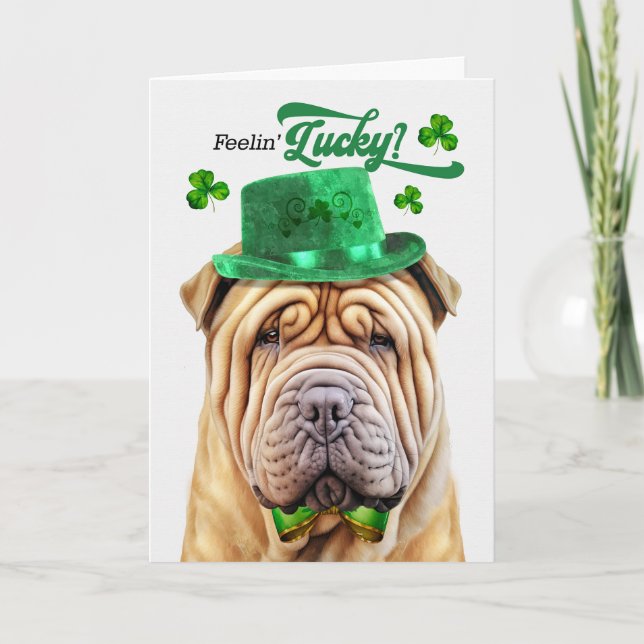 Shar Pei Hund Feelin' Lucky St patrick's day Helgkort (Framsida)