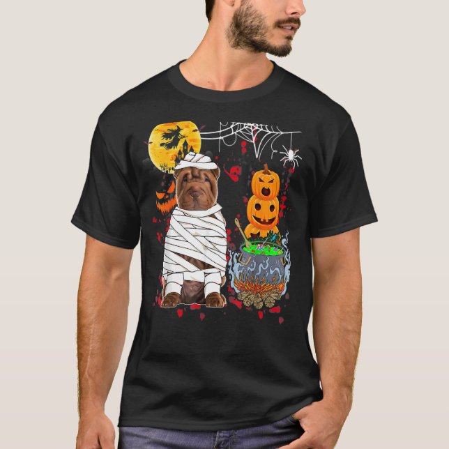 Shar Pei Hund Halloween Costume Hund T Shirt (Framsida)