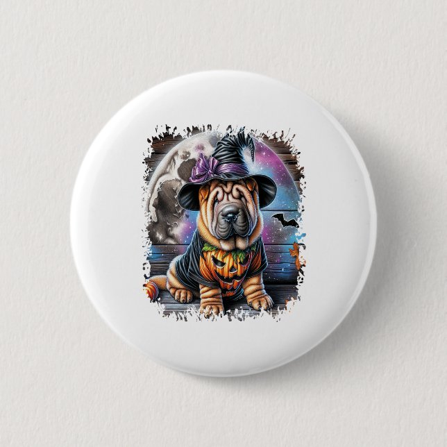 Shar Pei Hund Halloween Square Knapp (Framsida)