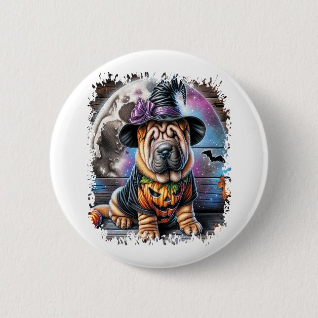 Shar Pei Hund Halloween Square Knapp (Framsida)