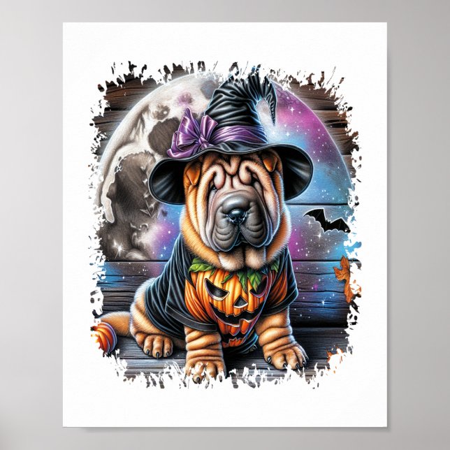 Shar Pei Hund Halloween Square Poster (Framsidan)