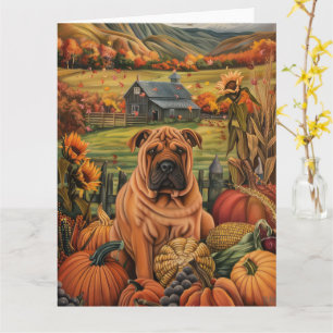Shar Pei Hund Höstskörd Tacksägelse Kort