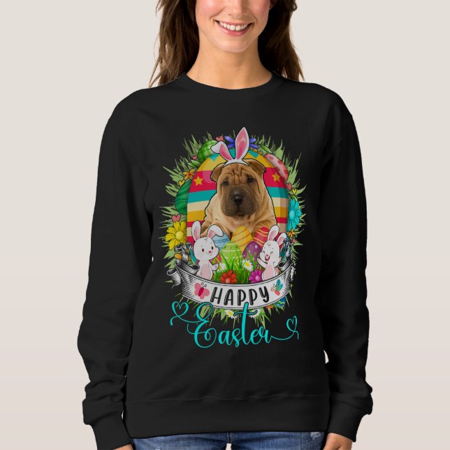 Shar Pei Hund i Påskägg Basket Bunnies Lycklig E T Shirt (Framsida)