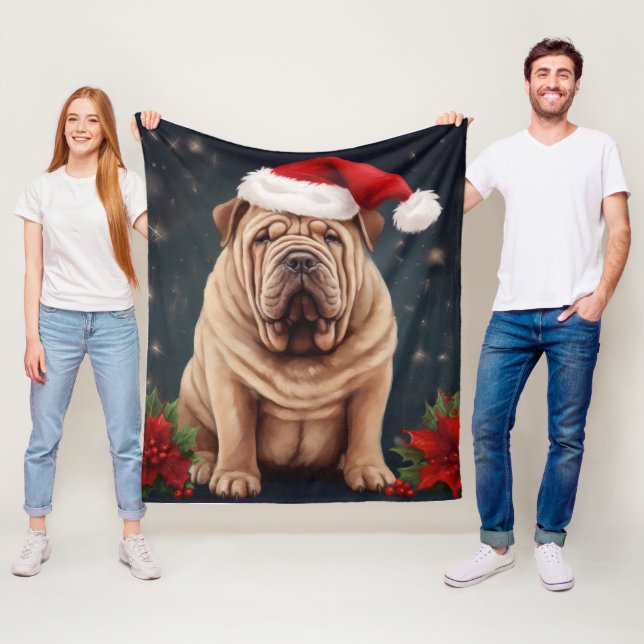 Shar Pei-hund i snö jul  Fleecefilt (På plats)