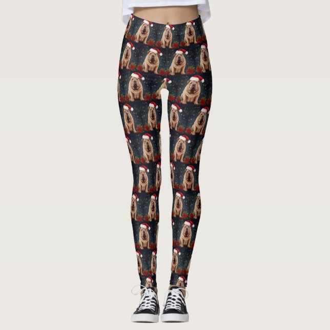 Shar Pei Hund i Snö Jul Leggings (Framsida)