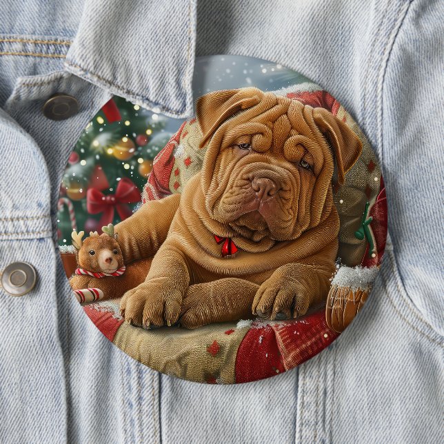 Shar Pei Hund Jul Festlig Knapp (In Situ)